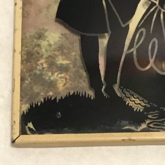 Set of vintage Convex Glass Reverse painted Silhouette Pictures Victorian scenes - Picture 7 of 16